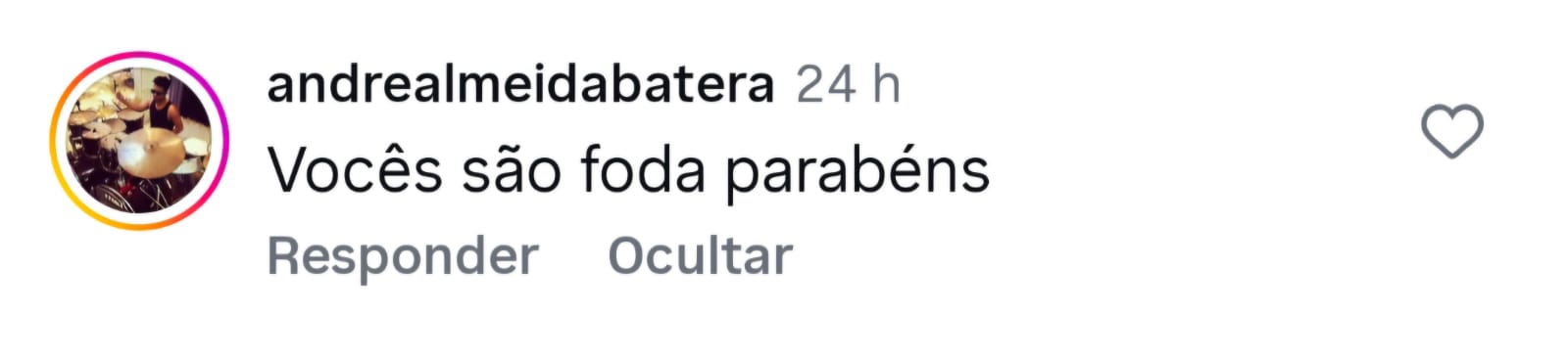 Comentário de andrealmeidabatera: Vocês são foda, parabéns